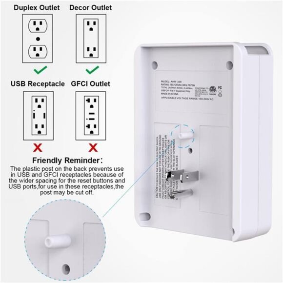 Multi Plug Outlet, Surge Protector, Outlet Splitter with 6 Outlet Extender - Picture 6 of 7